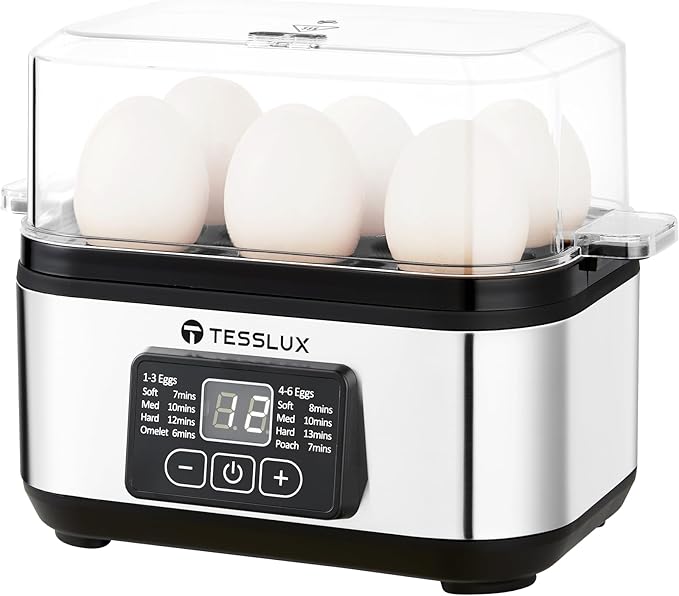 Electric Rapid Egg Cooker, 6 Egg Capacity for Hard Boiled Eggs, Poached Eggs, Scrambled Eggs, or Omelets Maker with Auto Shut Off (Sliver)