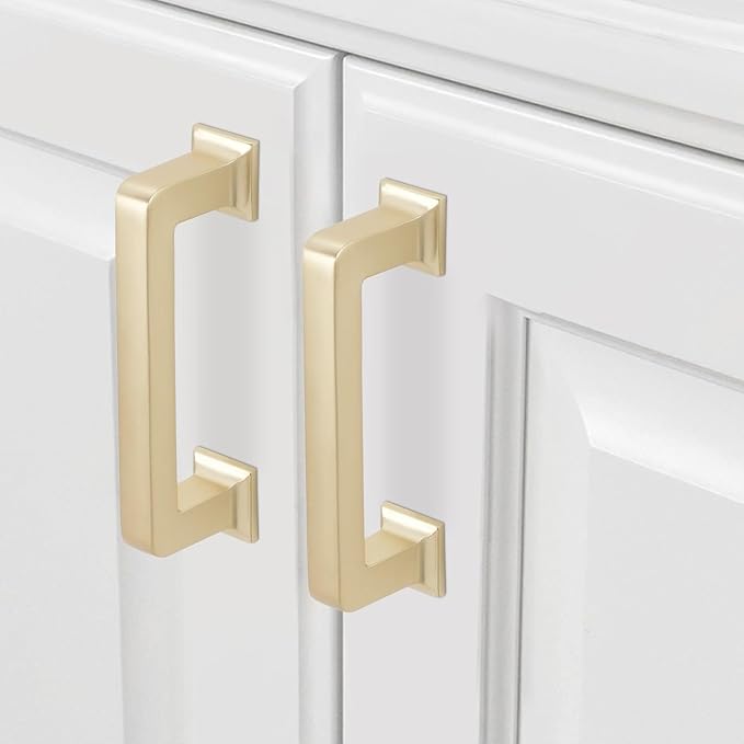 COTYKILEY 10 Pack 3 Inch(76mm) Brushed Brass Cabinet Handles Gold Kitchen Cabinet Pulls Cabinet Door Handles Kitchen Cabinet Hardware Cupboard Drawer Pulls Dresser Handles