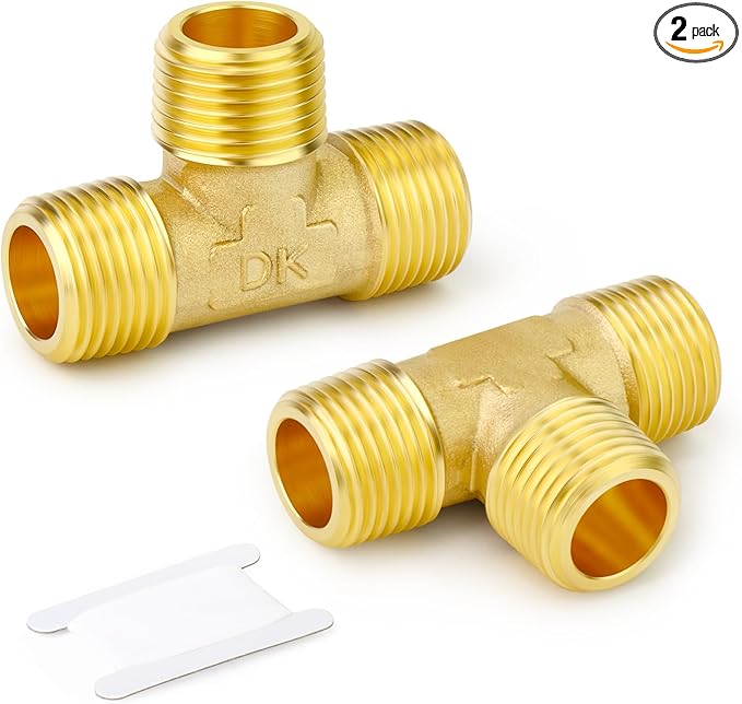 GASHER 2PCS Brass Male Tee Pipe Fitting T Adapter, 3 Way Brass Fitting 1/8" x 1/8" x 1/8" NPT T Fitting