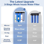 SimPure Whole House Water Filter System, 3-Stage Clear Home Water Filtration with Sediment Carbon and GAC Filters, Reduce Odor, Chlorine, Taste, Iron, Lead, 1" NPT Brass Port, BPA Free (DB20P-3)