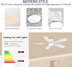 52inch Flush Mount Ceiling Fans with Lights and Remote/APP Control, Dimmable LED, Reversible DC Motor, Noiseless, Low Profile White Ceiling Fan for Livingroom, Indoor/Outdoor Use