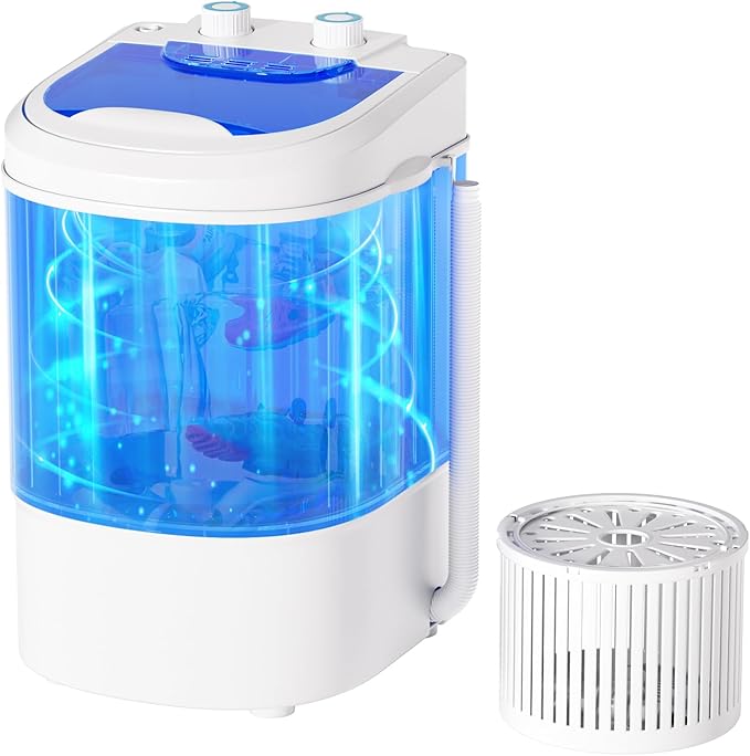 Superday Mini Portable Washing Machine, Single Tub Compact Laundry with Spin Cycle, 6.6LBS Washing Capacity Small Electric Washer Machine for Home, Apartments, Outdoor, RV, Dormitory, Blue