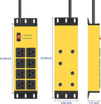 CCCEI 2PCS Heavy Duty Power Strip Surge Protector 20 AMP, 8 Outlets 12 Gauge Shop Garage Metal Multiple Outlets, 10 FT Extension Cord 5-15P Adapter High Amp 6-20R T-Slot 20a for Appliance Yellow.