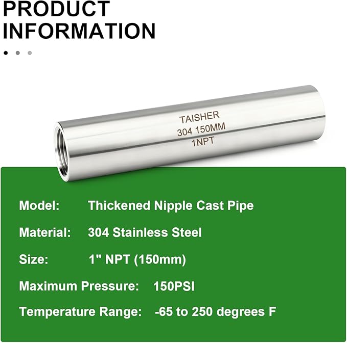 TAISHER 2PCS Stainless Steel Pipe Fittings, 1" NPT Female x 1" NPT Female Threaded, 6" Length Thickened Nipple Cast Pipe