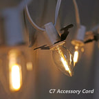 KGC LED Accessory Cord with 3 LED Night Light Bulbs, White Cord with On/Off Switch Plugs - C7 led Bulb Warm White with Spare Fuse for Holiday Decoration and Craft Village House Decoration 1 Pack