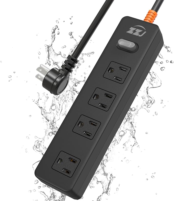 Outdoor Power Strip Weatherproof, IPX6 Waterproof Surge Protector with 4 Wide Outlets,1875W/15A Overload Protection Switch, 6FT Extension Cord, Wall Mountable for Indoor Outdoor, UL FCC Listed