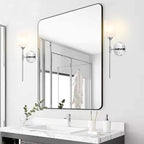 Modern Wall Sconce Set of 2 White Cylinder Glass Shades Mid Century Bathroom Vanity Wall Light Fixtures Industrial Wall Lamp for Bedroom Mirror Living Room Restaurant(Chrome Color)