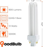 GoodBulb 13 Watt CFL Light Bulbs | 4 Pin G24Q-1 Base 5000K Daylight | 13W High Output 900 Lumens | Double Tube Compact Fluorescent Light Bulbs Plug-in | Car Dealership Lighting | 10 Pack