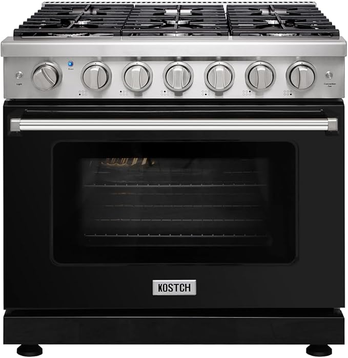 36 inch Professional Freestanding Pro-Style Natural Gas Range or Liquid Propane Gas Range with 6 Burners, 6.0 cu.ft. Oven Capacity, in Stainless Steel - KOS-36RG03M (Black)