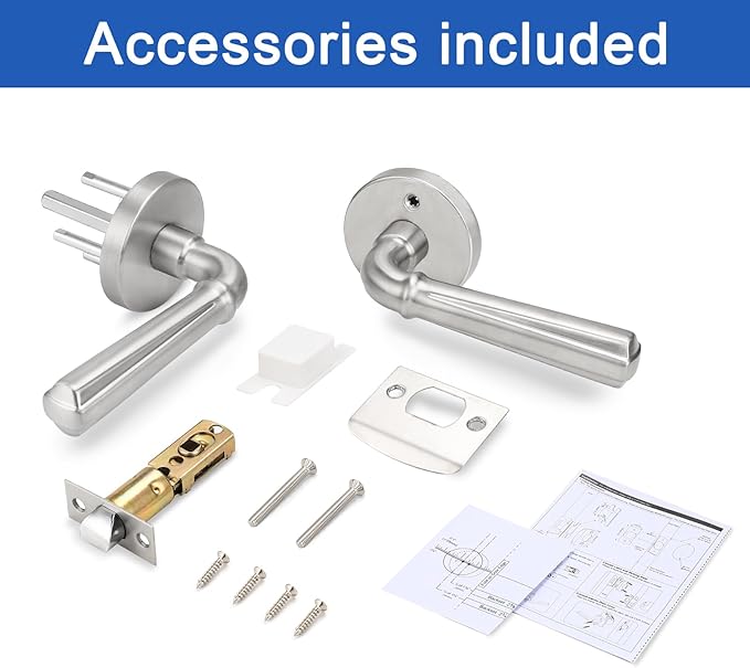 Orger 1 Pack Brushed Nickel Passage Door Lever Keyless Closet Door Handle, Interior Non-Locking Lever Sets Keyless Nickel Finish Door Lock for Right & Left Handed Doors, Stainless Steel