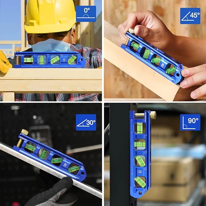 WORKPRO Magnetic Torpedo Level, Conduit Bending Level, Bubble Vials for 0°/90°/30°/45° Measurements, Aluminum Alloy Construction, 6.3-inch, Cobalt Blue