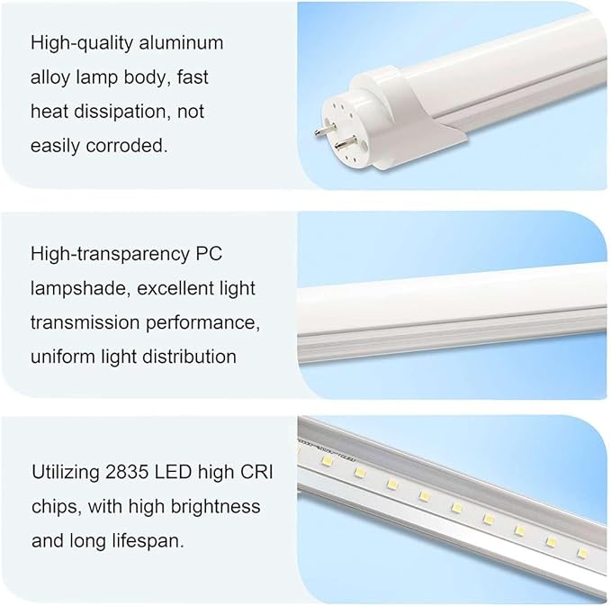 Aolyty T8 LED Tube Light, 9W Shop Light 6500K Super Bright Dual End Powered No Ballast Bypass Light fixtures 2ft 24" for Warehouse, Garage, Office, Home - 10 Pack