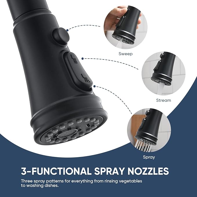 WEWE Vintage Kitchen Faucet with Pull Down Sprayer, Stainless Steel 1 or 3 Hole High Arc Single Handle Antique Sink Faucet for Classic Modern Ktichen, Matte Black