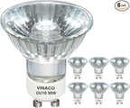 Vinaco GU10 Halogen 50W Bulbs, 6PCS GU10+C 120V 50W Halogen Light Bulbs, GU 10 Dimmable, Warm White, High Brightness MR16 with Glass Cover, Long Lifespan GU 10 50 W for Recessed Track Lighting