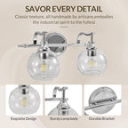 ANDY STAR Chrome Bathroom Light Fixture, 2-Light Modern Vanity Lights, Modern Wall Sconce with Clear Globe Glass Shades, Industrial Wall Lamp with Curved Arm for Bathroom, Powder Room, Over a Mirror
