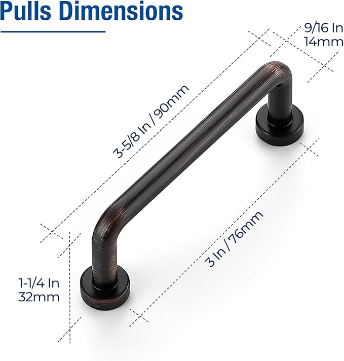 JOY DECOR Cabinet Pulls – 3 Inch Hole Center, Oil Rubbed Bronze, 2 Pack, Zinc Alloy Cabinet Handles for Drawers & Cupboard – Vintage Style Hardware for Kitchen, Bathroom, Dresser, Furniture Makeover