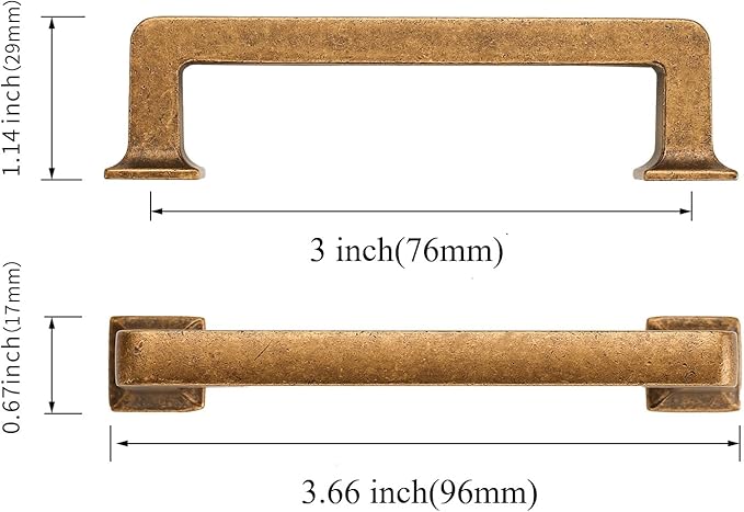 6 Pack Antique Brass Cabinet Pulls 3 Inch Kitchen Cabinet Handles Vintage Drawer Pulls Kitchen Handles for Cabinets Retro Dresser Pulls Drawer Handle