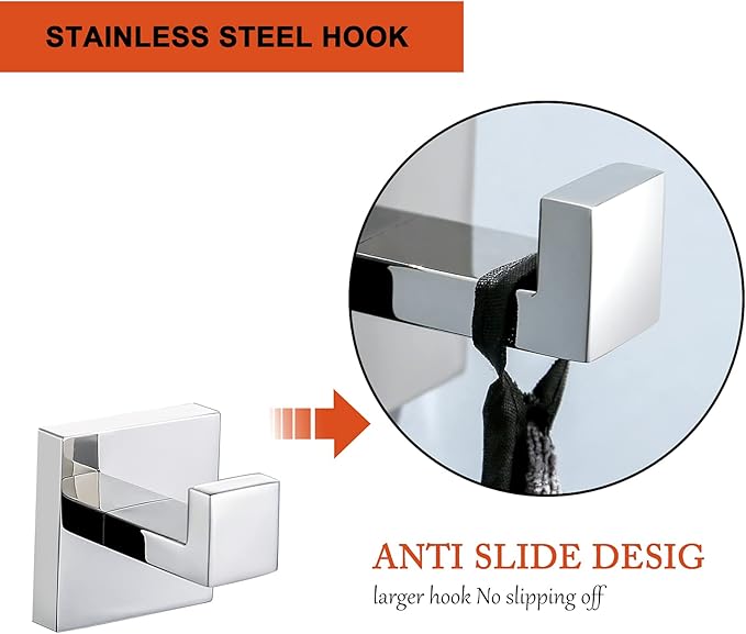 4-Piece Bathroom Hardware Set Chrome Bath Towel Bar Holder Sets Wall Mounted Stainless Steel Bathroom Accessory Kit, Polished Chrome 23.6 Inch