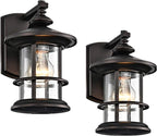MICSIU Oil Rubbed Bronze Outdoor Wall Light 2 Pack, Clear Seedy Glass Exterior Wall Sconce Light Fixture, 10 Inch Metal Outdoor Porch Lights for House, Front Porch, Patio, Backyard