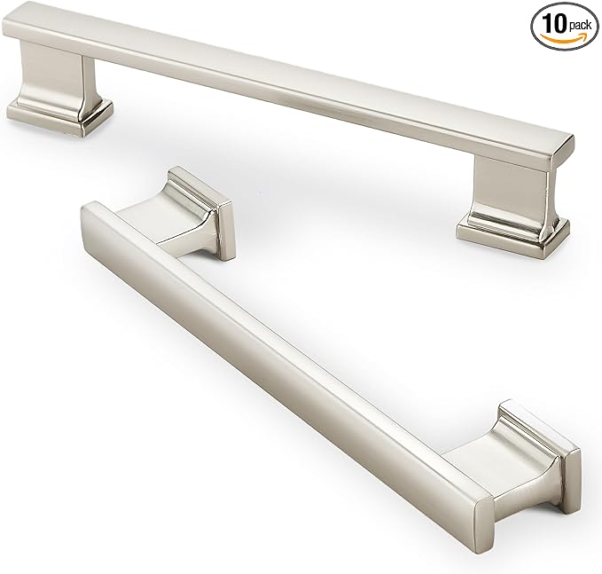 10 Pack 6 Inch Length|5 Inch(128mm) Hole Center Brushed Satin Nickel Kitchen Cabinet Handles, Cabinet Pulls Kitchen Cabinet Hardware, Cupboard Pulls, Drawer Handles