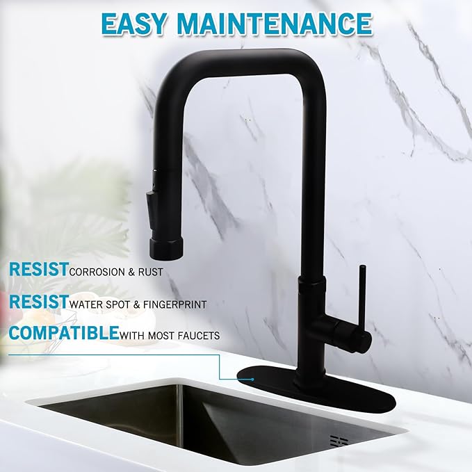 Faucet Plate, 10 Inch Sink Hole Cover, Faucet Deck Plate for 1 or 3 Hole Bathroom or Kitchen Sink Faucet Stainless Steel Escutcheon Plate Matte Black, Round