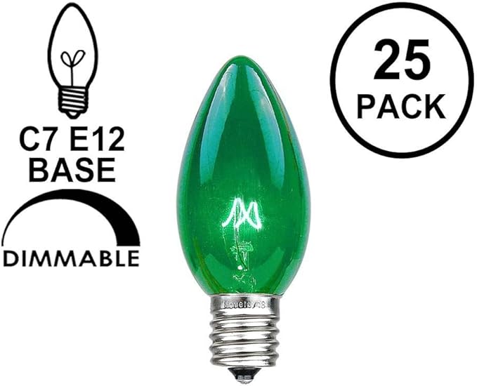 Novelty Lights 500 Case C7 Outdoor Christmas Replacement Bulbs, Green, C7/E12 Candelabra Base, 5 Watt, 500 Bulbs