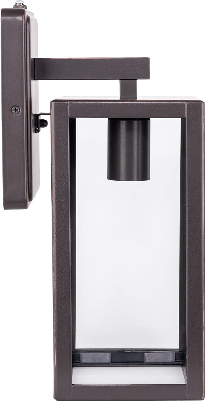 LIT-PaTH Dusk to Dawn Outdoor Wall Lantern, Wall Sconce as Porch Lighting Fixture, E26 Medium Base Max 60W, Anti-Rust Metal with Glass Shade, Oil Rubbed Bronze Finish, 1-Pack