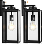 16-inch Dusk to Dawn Outdoor Wall Light Fixture, Large Black Exterior Wall Lantern Waterproof, Farmhouse Porch Sconce Lighting, Modern Wall-Mounted Outside Lights for House Garage, Patio Lamp, 2 Packs