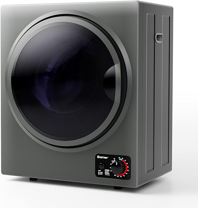 COSTWAY Compact Laundry Dryer, 110V Electric Portable Clothes Dryer with Stainless Steel Tub, Control Panel Downside Easy Control for 4 Automatic Drying Mode (Stainless Steel-Grey)