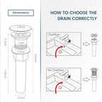Vessel Sink Drain, Bathroom Faucet Vessel Sink Pop Up Drain Stopper, Built-in Anti-Clogging Strainer, with Overflow White, Fits Standard American Drain Hole(1-1/2" to 1-3/4") RWF083N