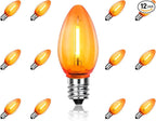 C7 LED Light Bulbs, 12 Pack Halloween Orange Outdoor String Lights Replacement Bulbs, 0.6W E12 Candelabra Base for Patio, Halloween & Christmas Party Decor