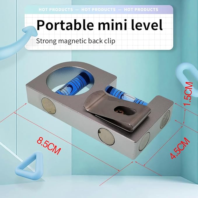 Solid aluminum alloy Mini level ruler portable mini level bubble meter with magnetic function TV stand installation (Silver Blue)