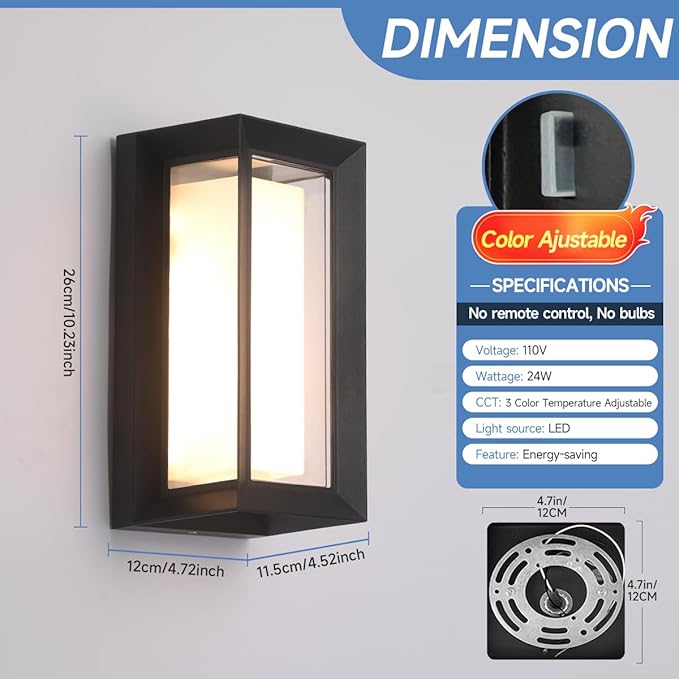 Outdoor Wall Light Modern Outdoor Sconce - 24W LED Exterior Lights Fixture Black Aluminum Outdoor Lighting Waterproof for Porch,Patio,Garage 4 Pack