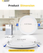 Ensenior 4 Pack 6 Inch LED Recessed Ceiling Light, Dimmable, 2700K-6000K 6CCT, 1050LM 12W 120V, High Brightness Canless Wafer Downlight - ETL&FCC&IC