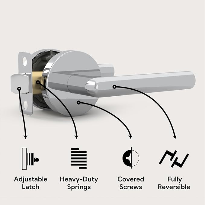 Mega Handles Ronn Passage Lever Door Handle Set for Hallway, Closet and Bathroom, Heavy Duty Door Levers, Fits All Standard Door Sizes, Screws Included - Polished Chrome (1 Pack)