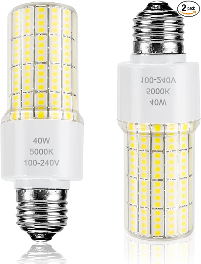 ZP A19 Led Light Bulb 300W Equivalent 40W Bulbs 5000 Lumen 5000K Cool Daylight White E26/E27 Base Waterproof Lighting for Outdoor Indoor Garage Warehouse Corn Green, 2 Count (Pack of 1)