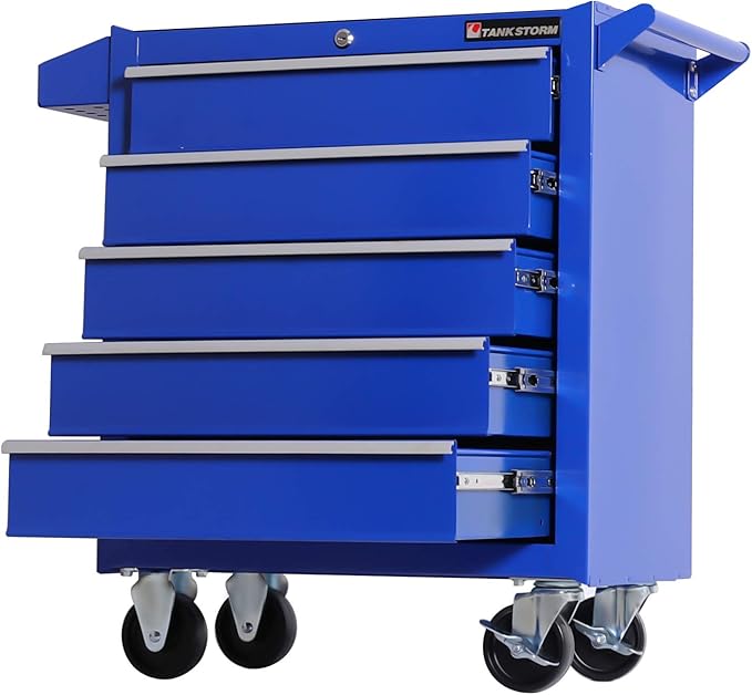 Tool Chest Heavy Duty Cart Steel Rolling Tool Box 5 Drawer Cart (TZ35 Blue)