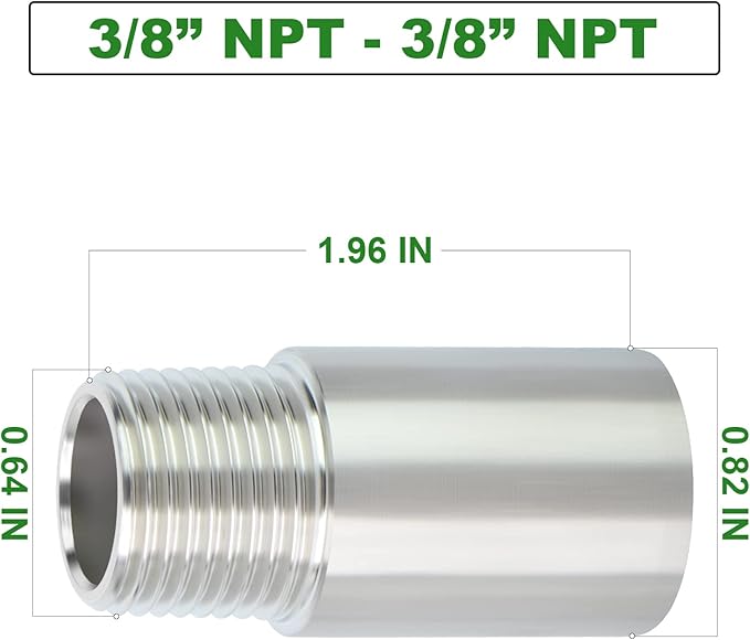 TAISHER 2PCS Stainless Steel Pipe Fittings, 3/8" NPT Male x 3/8" NPT Female Threaded, 2" Length Nipple Cast Pipe