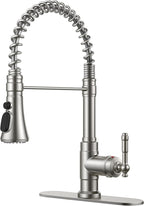 FORIOUS Vintage Kitchen Faucet Pull Down Sprayer Brushed Nickel Stainless Steel, High Arc Single Handle Antique Sink Faucet 1 or 3 Holes for Pot Filler, Farmhouse Camper RV Wet Bar