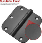 30 Pack Rounded Matte Black Door Hinges 3.5 Inch 5/8" Radius Interior 3 1/2" Flat Iron Bifold Residential Standard Bedroom Indoor for Doors 3 ½"Hardware Control House Home Decor Essentials Accessories