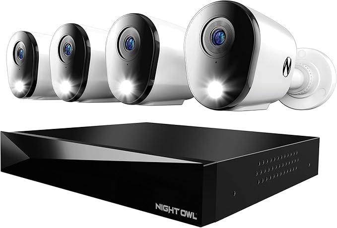 Night Owl 2-Way Audio 12 Channel DVR Video Home Security Camera System with (4) Wired 4K HD Indoor/Outdoor Deterrence Cameras and 2TB Hard Drive (Add up to 4 Wi-Fi Cameras) (4 Camera)