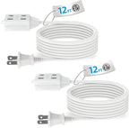 TiFFCOFiO Indoor Extension Cord, 2 Prong 12 Feet Extension Cord, 3 Polarized Outlets with Safety Slide Windows,13A/1625W, 16 AWG, 1 Pack (2 Packs)
