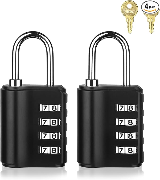 4 Digit Combination Lock Outdoor with Key Outdoor Waterproof, Padlock for School Gym Sports Locker,2 Pack Padlock
