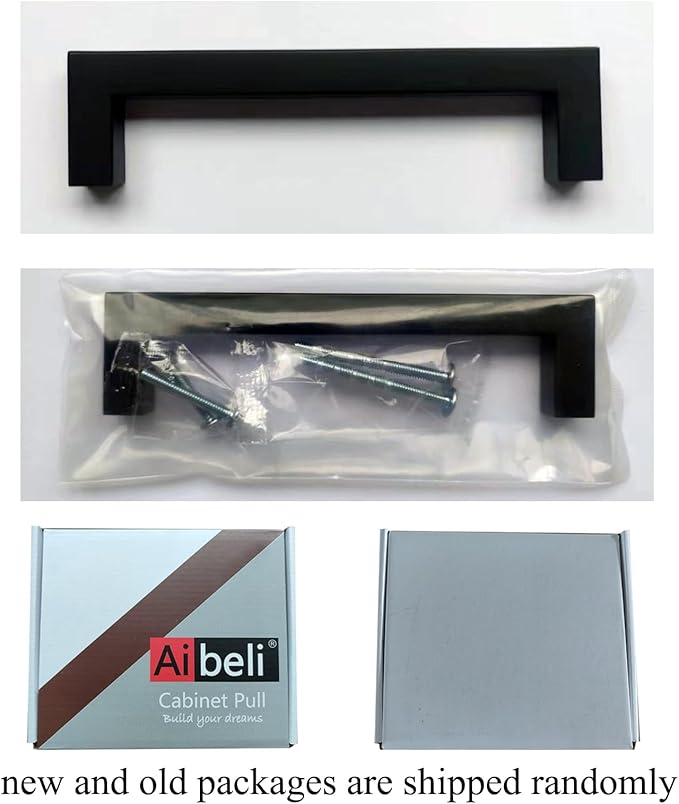 30 Pack Matte Black Cabinet Pulls 3 3/4 Inch Hole Centers Stainless Steel Square Drawer Pulls Black Cupboard Handles Modern Kitchen Cabinet Hardware