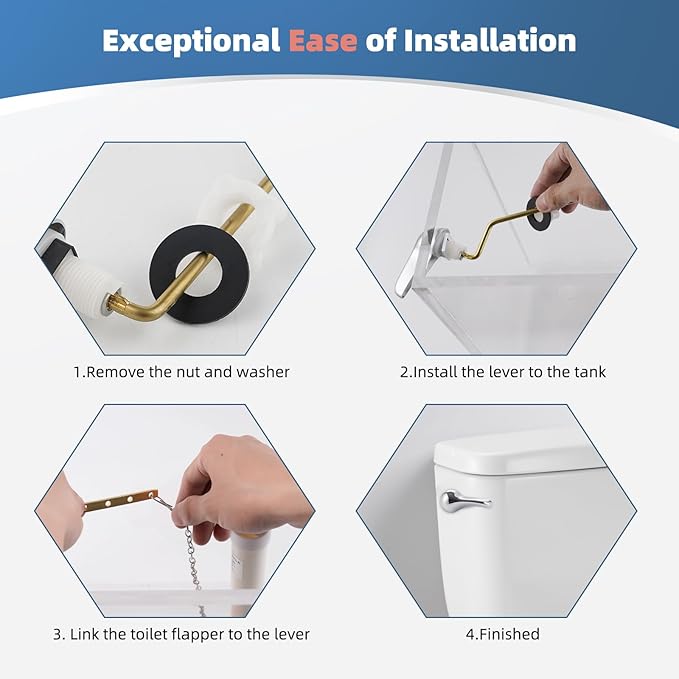 iFealClear Universal Metal Toilet Tank Flush Lever Replacement, Side Mount Toilet Handle, Toilet Trip Lever Fits Most Angle Mount Toilets, Stainless Steel Chain, Chrome