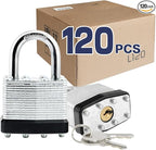 LanuBe Lock Laminated keyed padlock1-9/16 inch, keyed Alike Locks, Normal Shackle,Marked Black Plastic Hoop, Pack of 120