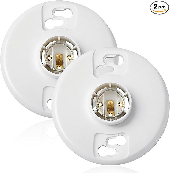 2 Pcs Medium Base E26 Lamp Holder Ceiling Light Sockets White Bulb Socket Incandescent Fluorescent CFL Lamp Holder 660w 250v (Phenolic Resin)