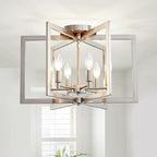 Brushed Nickel Ceiling Light, 20 Inch Chandelier for Dining Room Geometric Metal Modern Chandelier Light Fixture for Kitchen Island Living Room Entryway, 6-Light