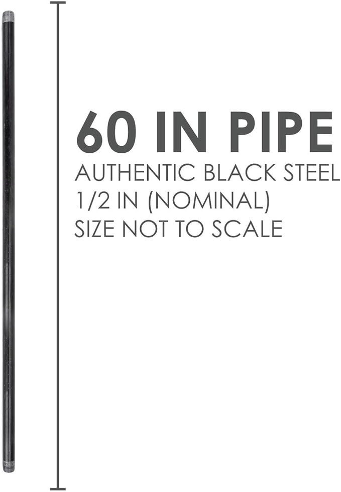 Pipe Decor 1/2” x 60” Malleable Cast Iron Pipe, Pre Cut, Industrial Steel Grey Fits Standard Three Quarter Inch Black Threaded Pipes Nipples and Fittings, Build Vintage DIY Furniture, 4 Pack