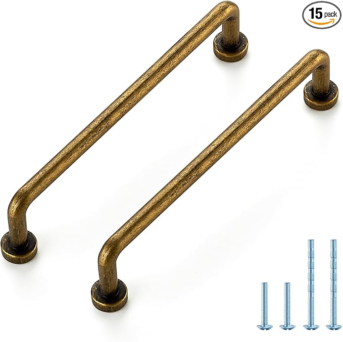 JOY DECOR Cabinet Pulls – 5 Inch Hole Center, Antique Brass, 15 Pack, Zinc Alloy Cabinet Handles for Drawers & Cupboard – Vintage Style Hardware for Kitchen, Bathroom, Dresser, Furniture Makeover